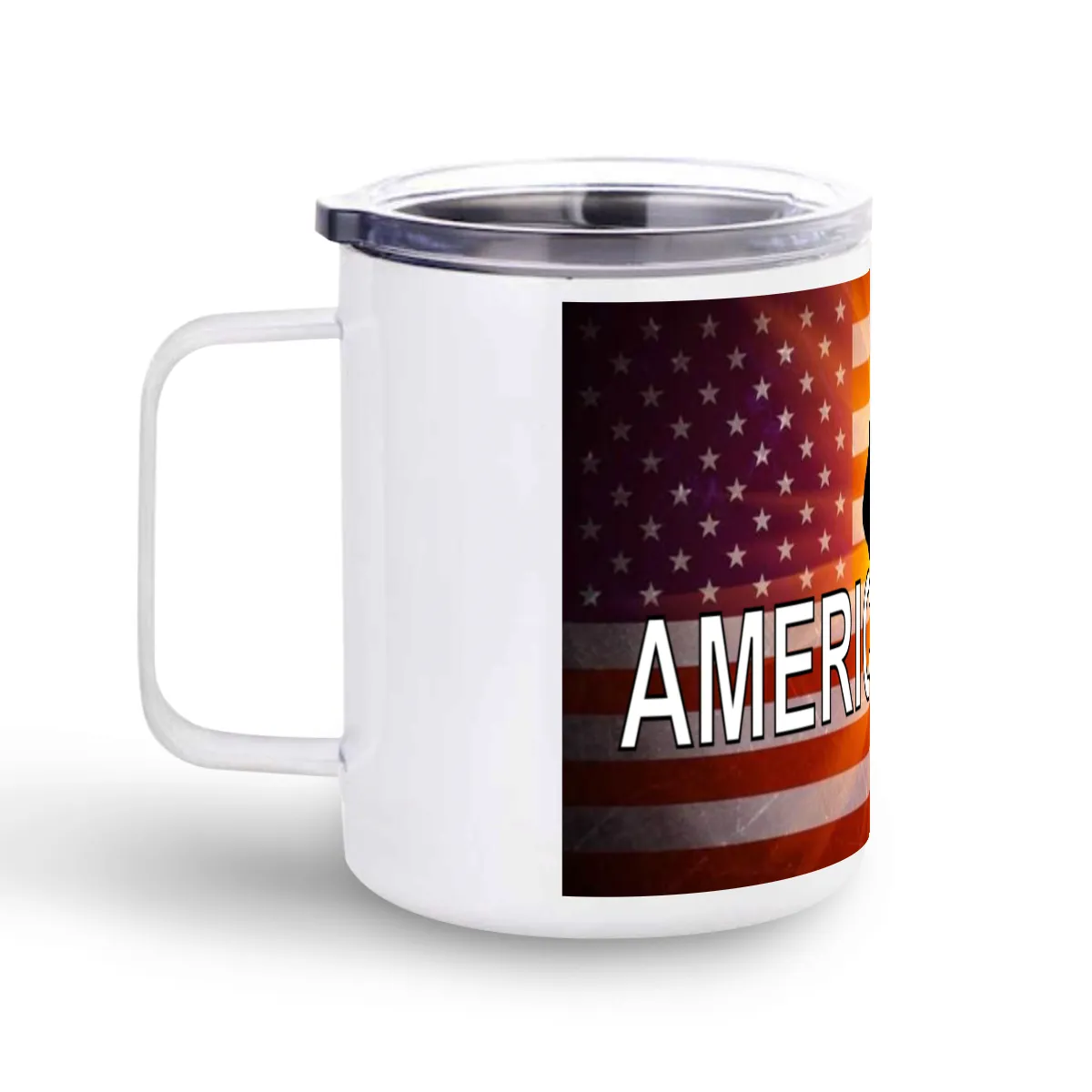 10oz Stainless Steel Mug Printed American Military Design with clear suction lid