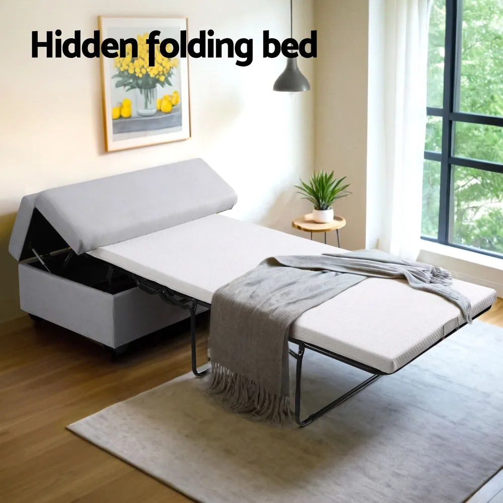 112cm Ottoman Storage Sofa Bed Foldable - Grey