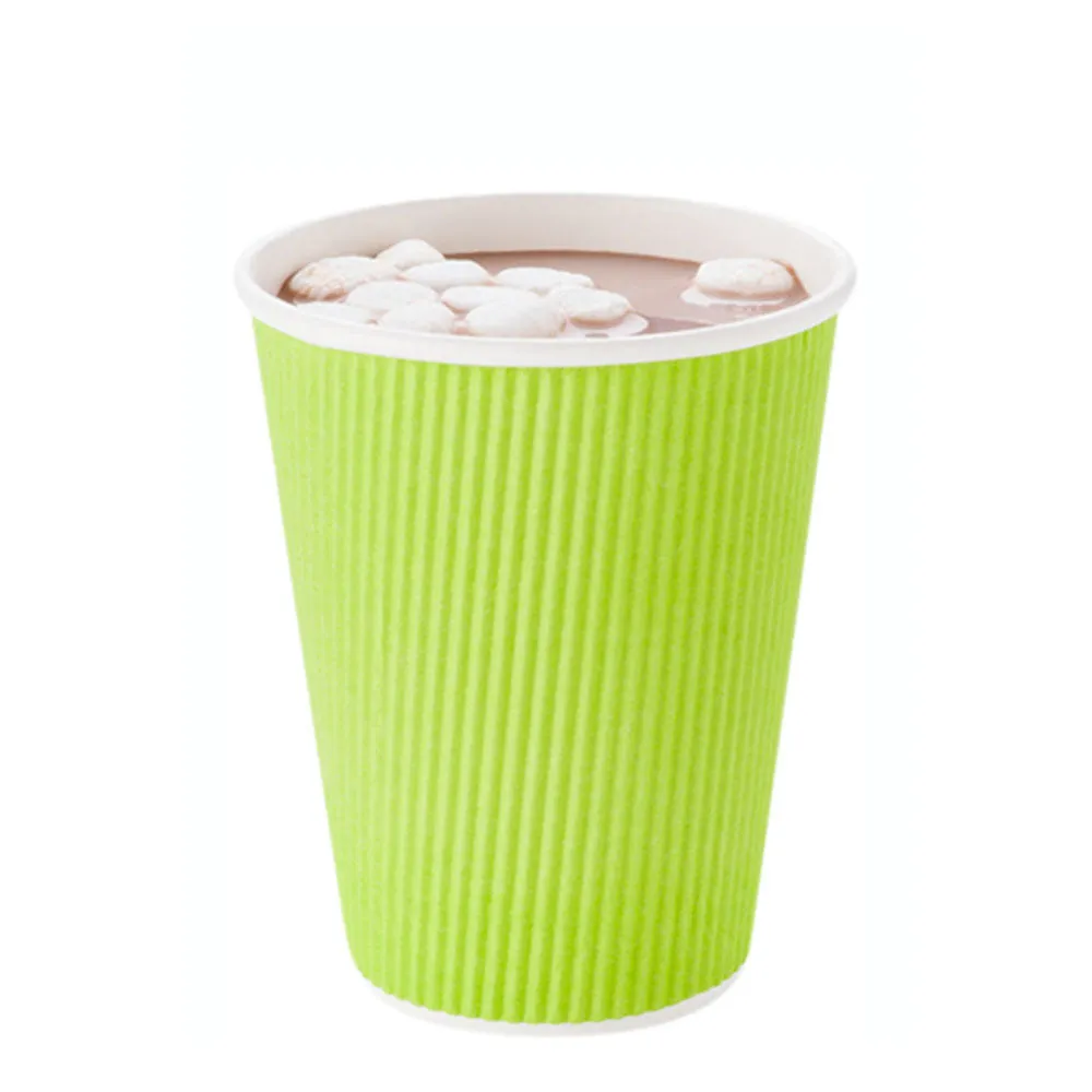 12 oz Eco Green Paper Coffee Cup - Ripple Wall - 3 1/2" x 3 1/2" x 4 1/4" - 25 count box