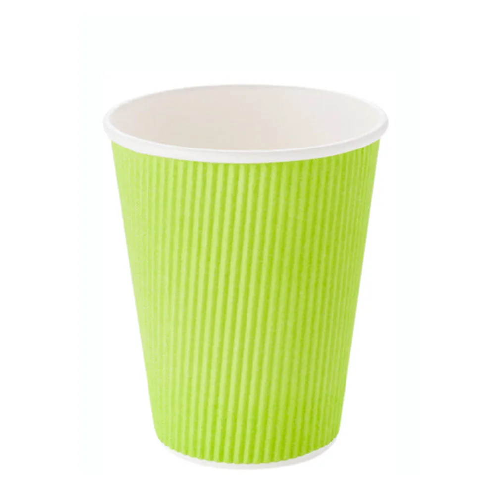 12 oz Eco Green Paper Coffee Cup - Ripple Wall - 3 1/2" x 3 1/2" x 4 1/4" - 25 count box