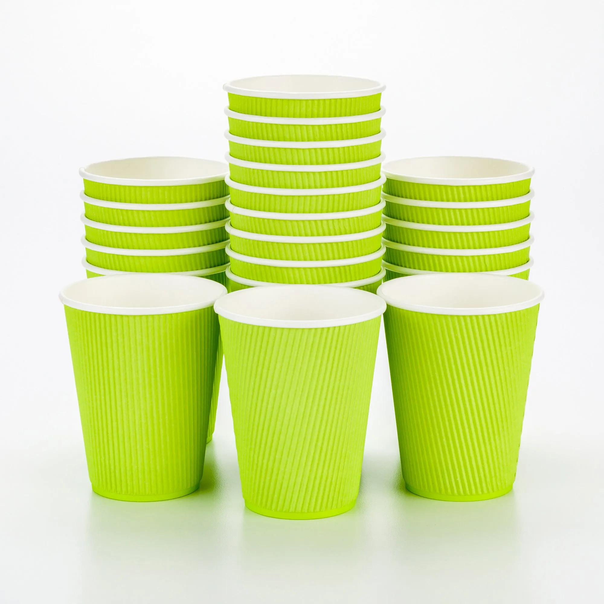 12 oz Eco Green Paper Coffee Cup - Ripple Wall - 3 1/2" x 3 1/2" x 4 1/4" - 25 count box