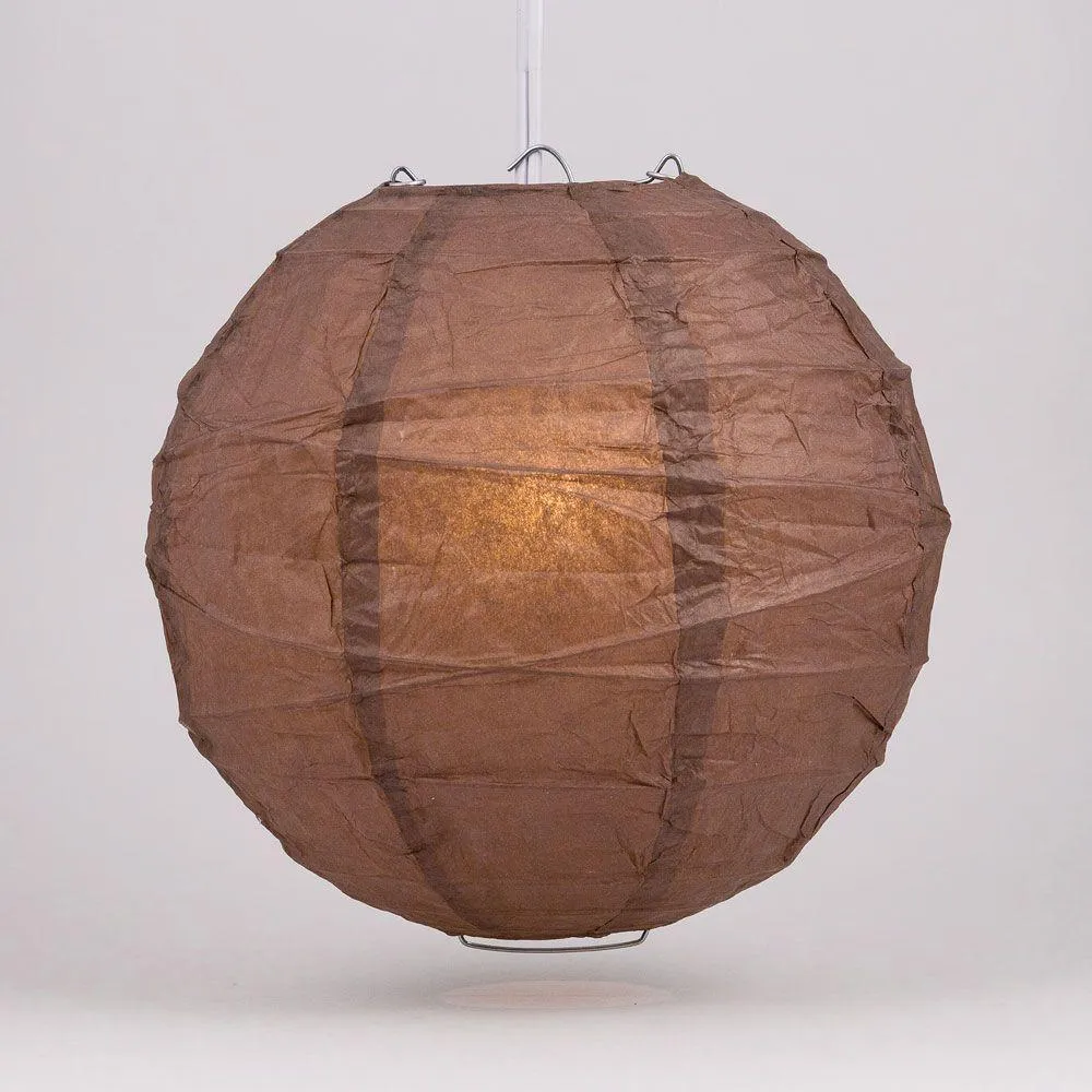 12" Brown Round Paper Lantern, Crisscross Ribbing, Chinese Hanging Wedding & Party Decoration