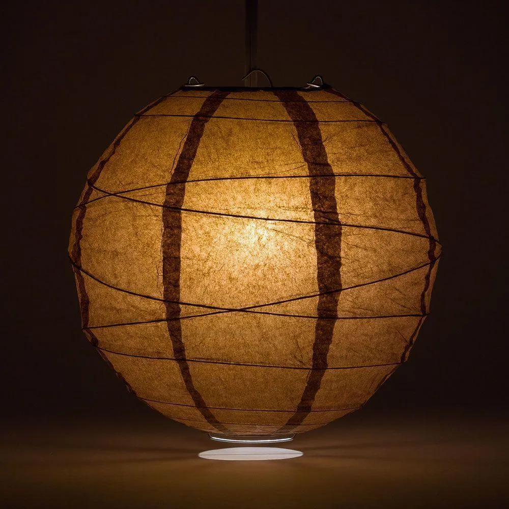 12" Brown Round Paper Lantern, Crisscross Ribbing, Chinese Hanging Wedding & Party Decoration