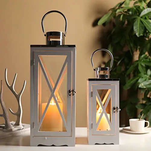 17.5''&24.5'' H Metal Decorative Candle Holders Rustic Hanging Lantern(Set of 2)