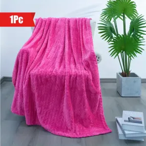 1pc Jacquard Hot Pink Throw Blanket, Fleece Blanket, Soft Fuzzy Plush Blanket, Luxury Flannel Nap Blanket, Super Cozy And Comfy For All Seasons