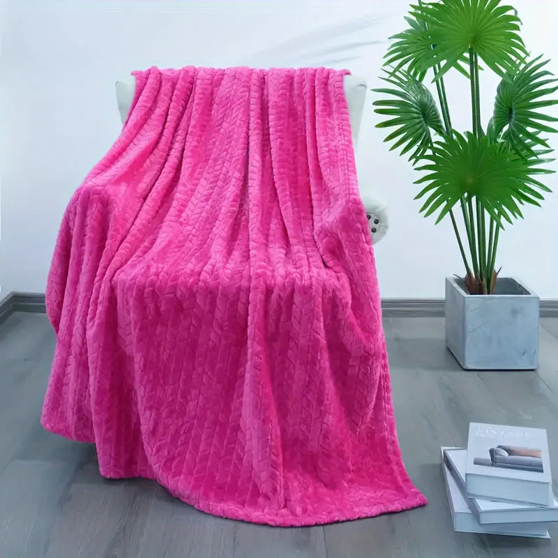 1pc Jacquard Hot Pink Throw Blanket, Fleece Blanket, Soft Fuzzy Plush Blanket, Luxury Flannel Nap Blanket, Super Cozy And Comfy For All Seasons