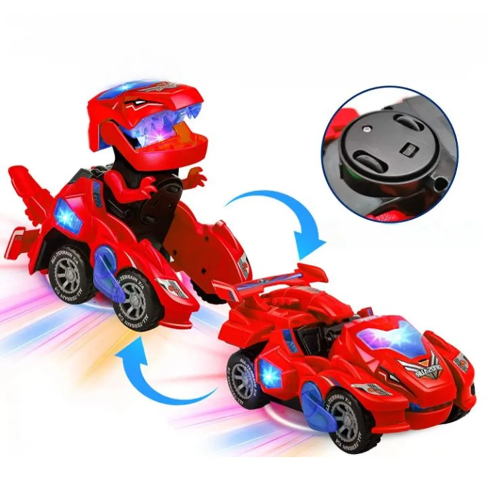 2 IN 1 Automatic Transforming Dinosaur Toy Car with LED Light and Music- Battery Operated