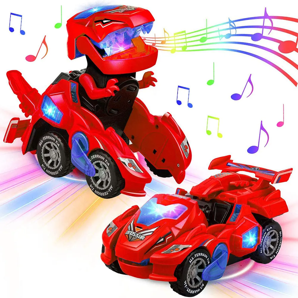 2 IN 1 Automatic Transforming Dinosaur Toy Car with LED Light and Music- Battery Operated