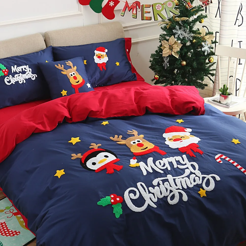 2021 New 4/6pcs Christmas Egyptian 100% Cotton Kids Bedding Set