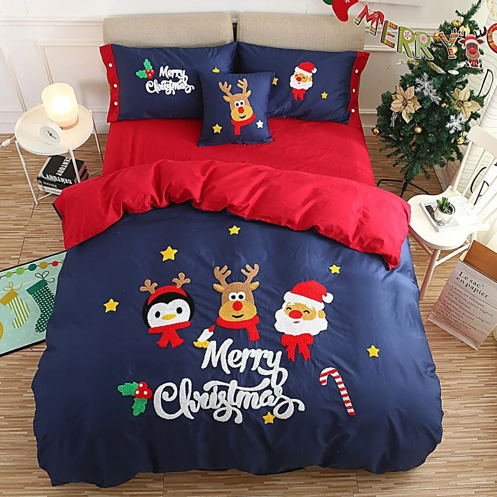 2021 New 4/6pcs Christmas Egyptian 100% Cotton Kids Bedding Set