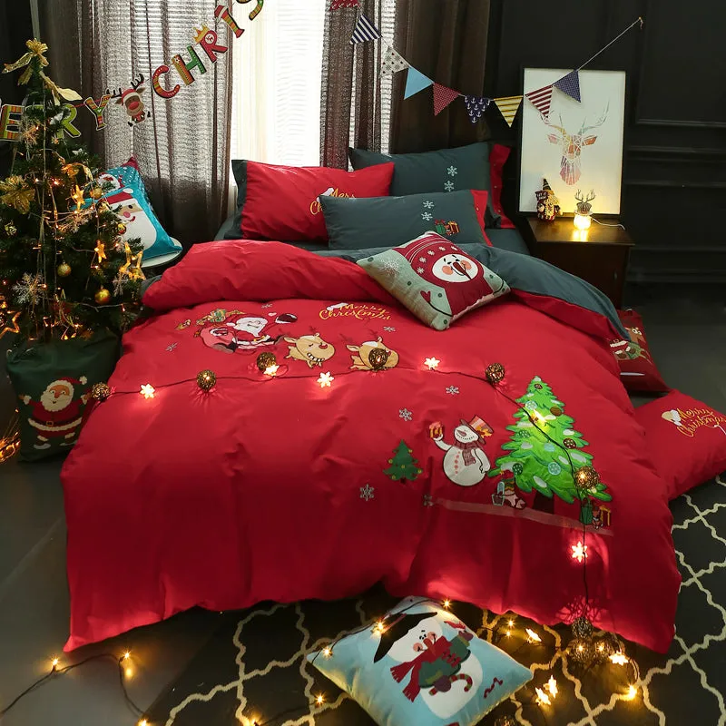 2021 New 4/6pcs Christmas Egyptian 100% Cotton Kids Bedding Set