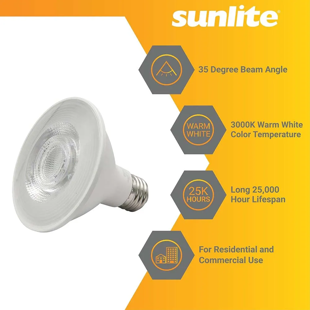 24Pk - Sunlite 9w LED PAR30 Reflector Floodlight 3000K Bulb - 75W Equiv