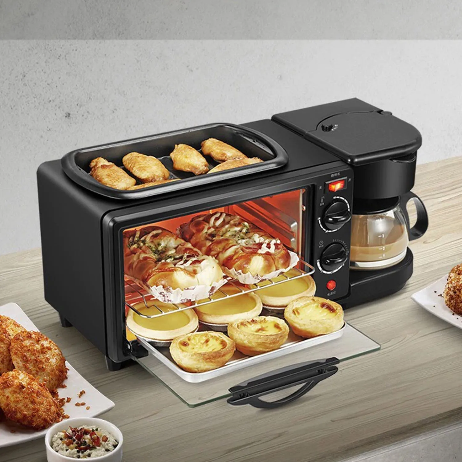 2788 3 in 1 Breakfast Maker Portable Toaster Oven, Grill Pan & Coffee Maker Full Breakfast Ready at One Go