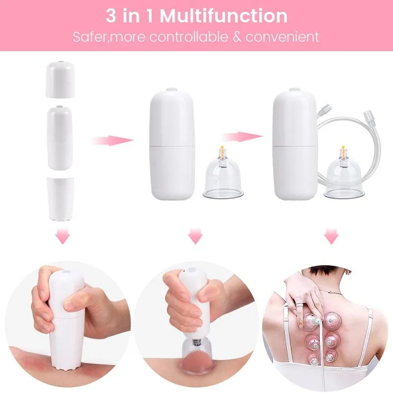 3 In 1 Guasha Multifunction Vacuum Guasha Suction Therapy Rechargeable Cupping Therapy Body Back Neck Relief Massager Scraping