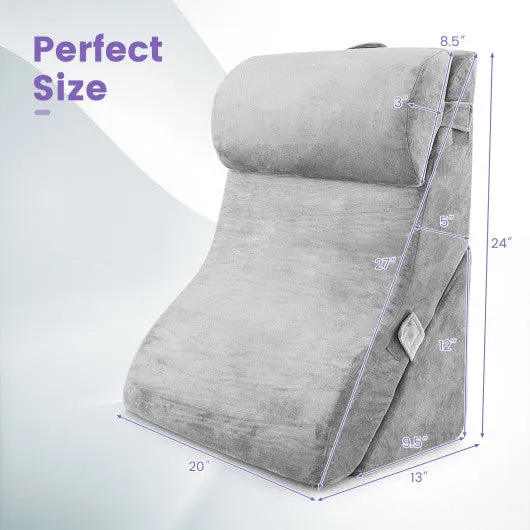 3 Pieces Orthopedic Bed Wedge Pillow Set Adjustable Support for Back Neck-Gray