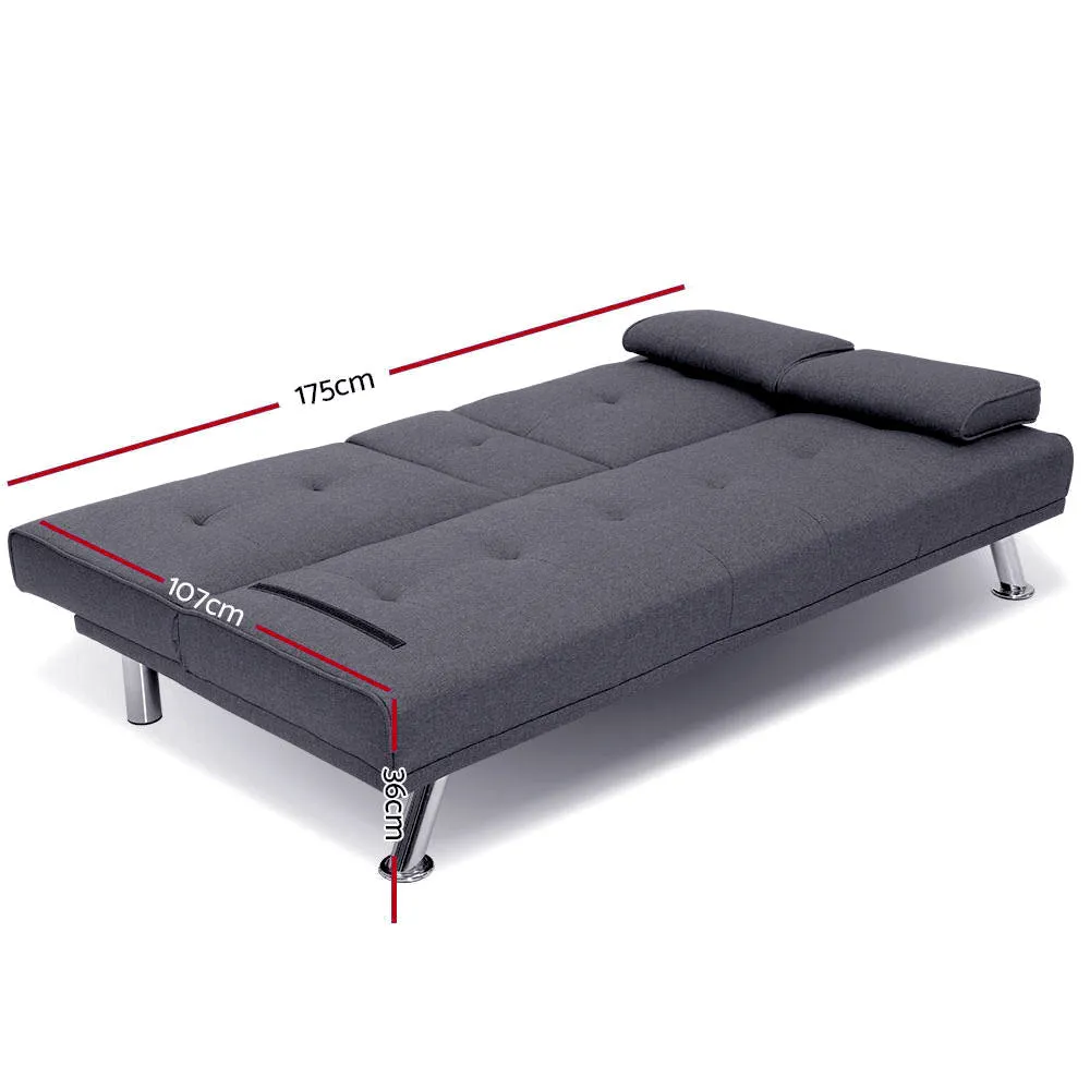 3 Seater Sofa Bed Recliner Futon (Dark Grey)