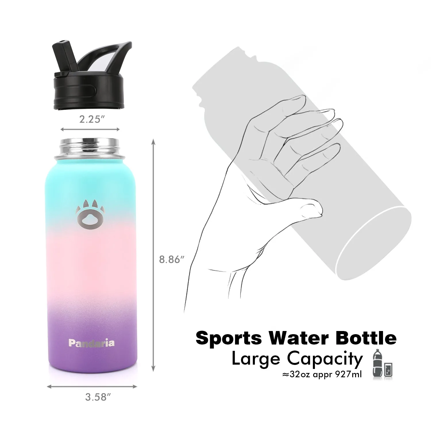 32oz Vacuum Insualed Water Bottle Stainless Steel Sports Canteen with Lids and Straws, Fancy Sky