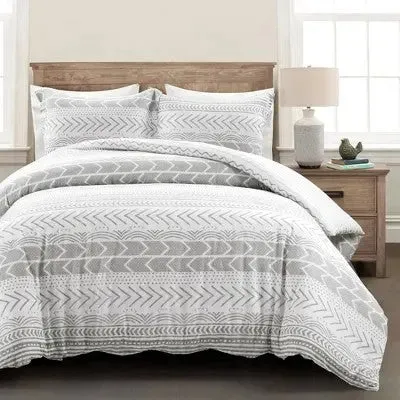 3pc King Hygge Geo Duvet & Sham Set Gray/White - Lush Décor