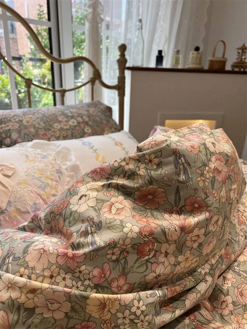 4-pieces Vintage Floral Countryside Bedding Set,D005