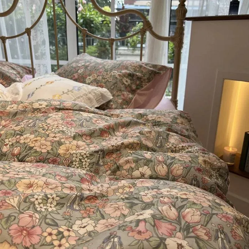 4-pieces Vintage Floral Countryside Bedding Set,D005