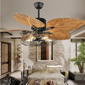 42/52-Inch Tropical Ceiling Fan - Bronze Industrial Design with Five Palm Leaf Blades, Damp-Rated