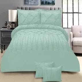 8 PC's Pintuck & Cross Pleated Duvet Set-Mint Green