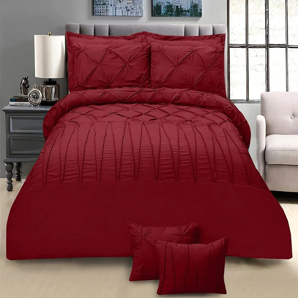 8 PC's Pintuck & Cross Pleated Duvet Set-Red