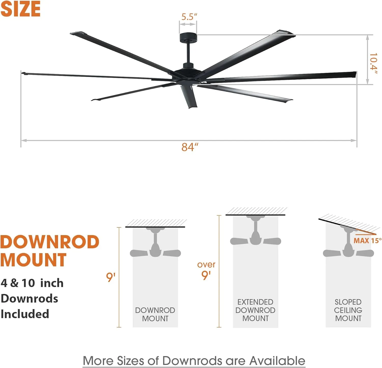 84 Inch 100 Inch Extra Large Ceiling Fan with Remote Control