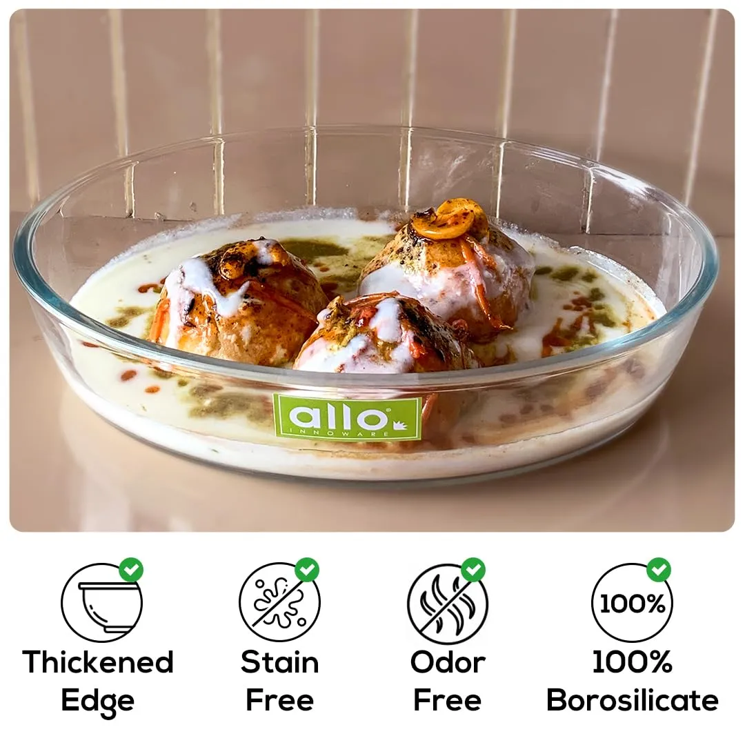 Allo Borosilcate Oval Glass Baking Dish, Baking Tray, Oven and Microwave Safe, 700ml, Transparent