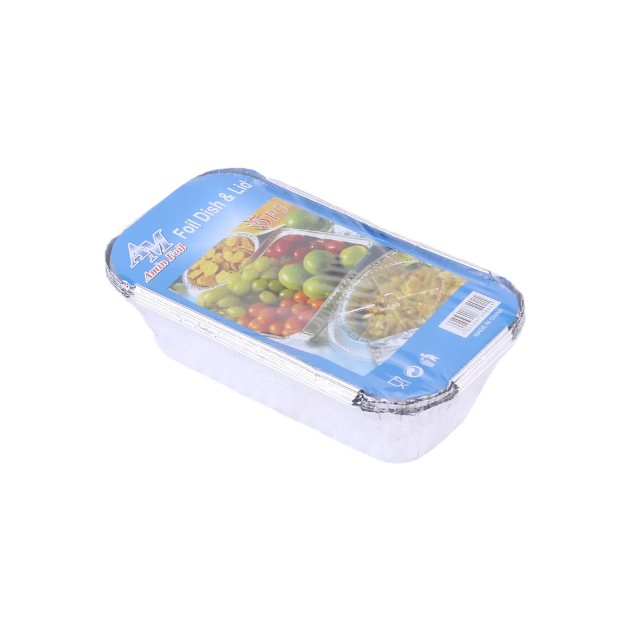 Aluminium Foil Takeaway Container Disposable with Poly PVC Lid Card Lid 255x155x70mm 5pack