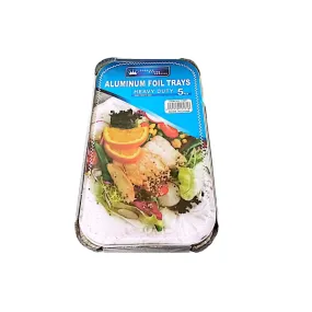 Aluminium Foil Takeaway Container Disposable with Poly PVC Lid Card Lid 255x155x70mm 5pack