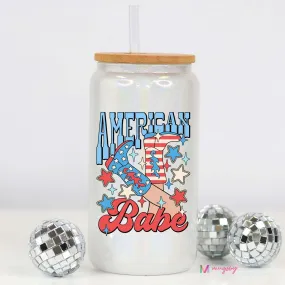 American Babe White Glitter Glass Cup