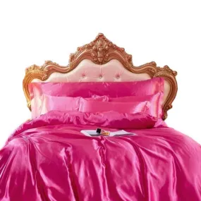 Anyhouz Beddings Hot Pink EU Double Size 3 Pcs High End Satin Smooth Duvet Cover Set Luxury Polyester Silky Soft Cozy Bedding Set