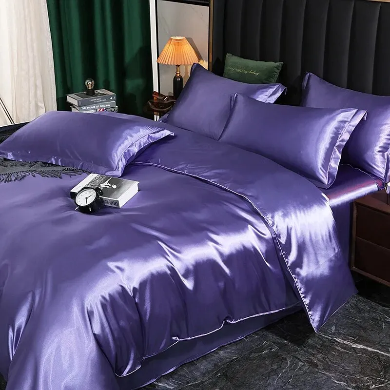 Anyhouz Beddings Indigo EU Single Size 2 Pcs
 High End Satin Smooth Duvet Cover Set Luxury Polyester Silky Soft Cozy Bedding Set