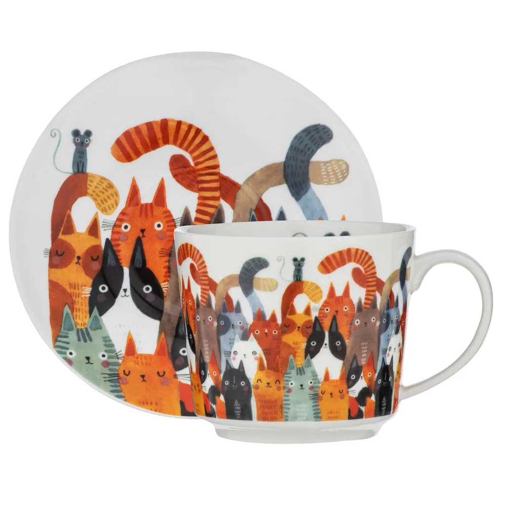 Ashdene Quirky Cats Cup & Saucer 280ml