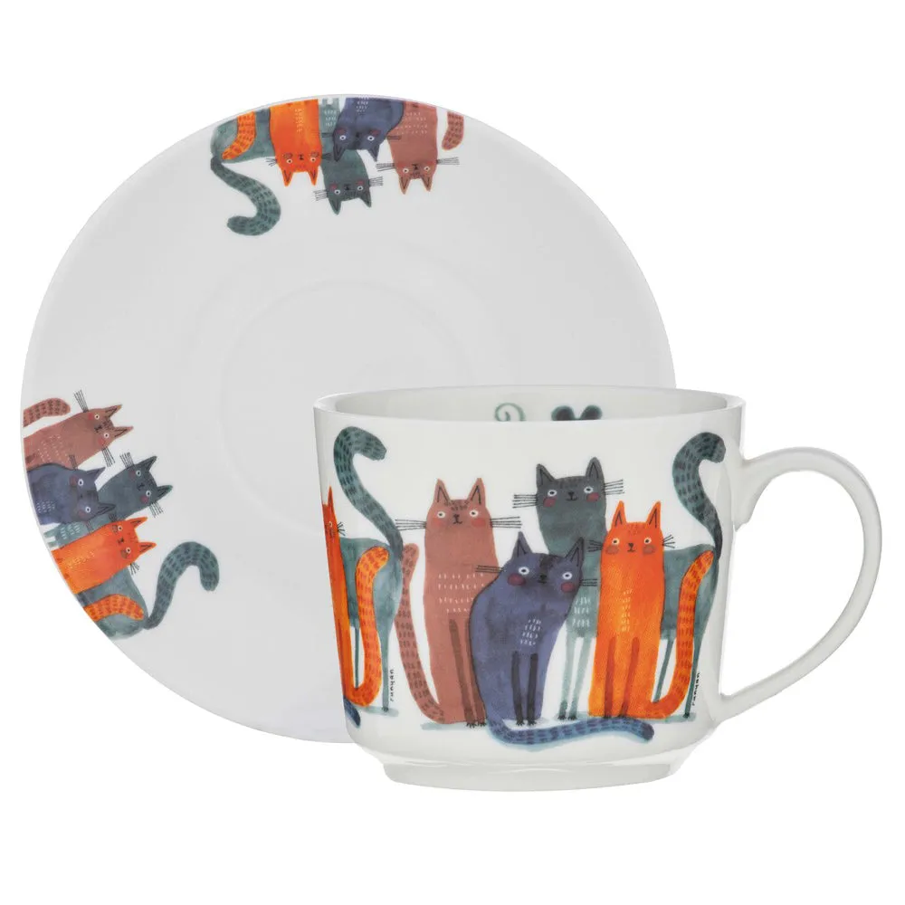 Ashdene Quirky Cats Cup & Saucer 280ml