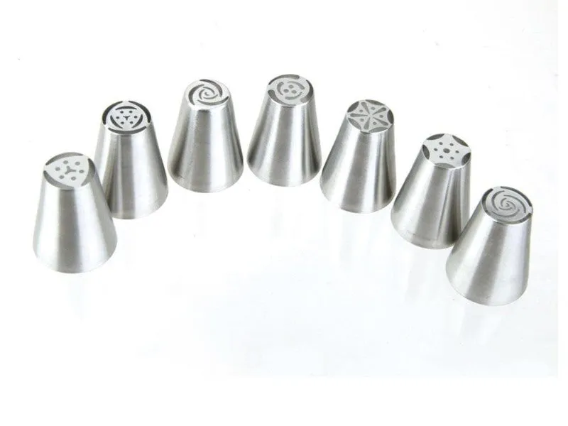 Baking 7PCS Stainless Steel Cake Decorating Icing Piping Nozzles Set