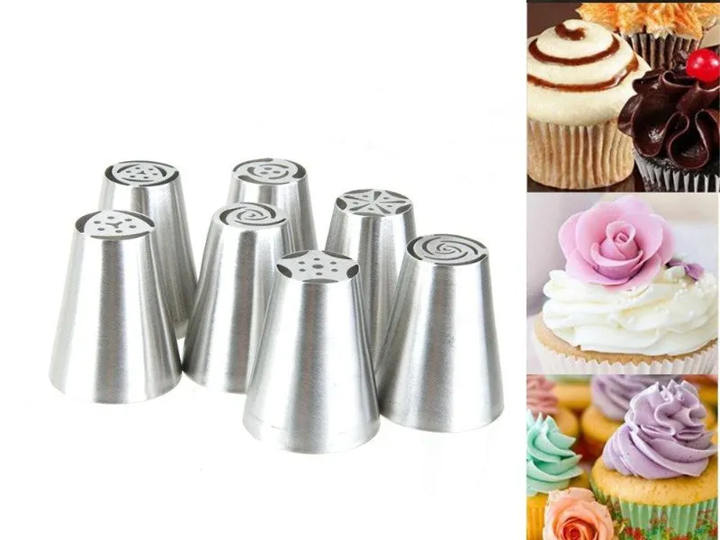 Baking 7PCS Stainless Steel Cake Decorating Icing Piping Nozzles Set