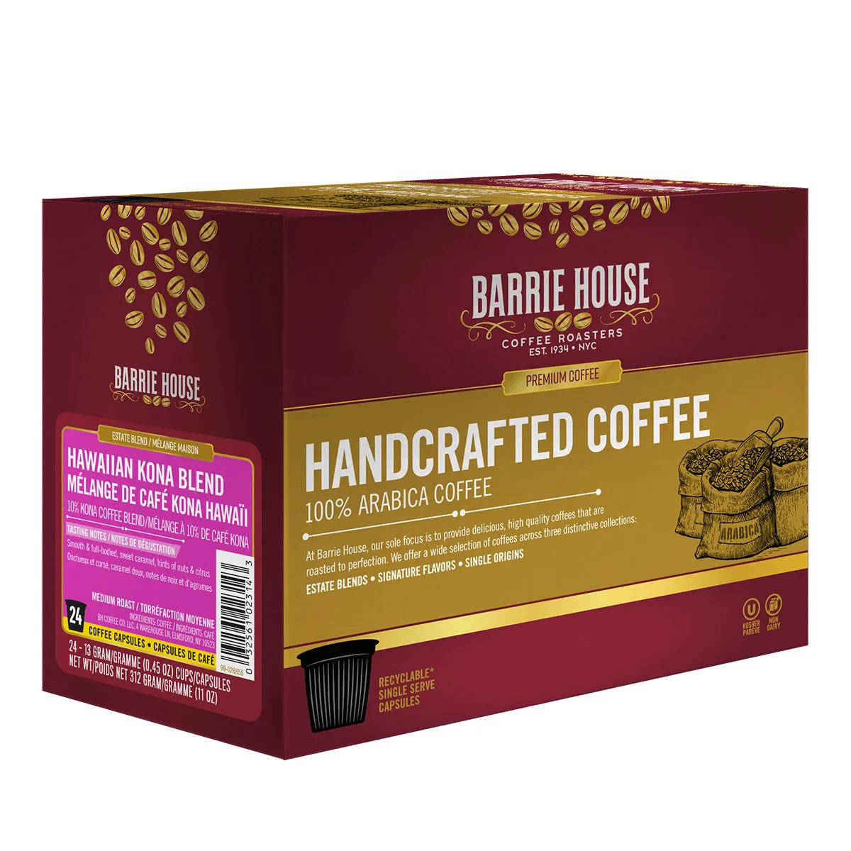 Barrie House 10% Kona Blend Single Serve Coffee, 24 Pack