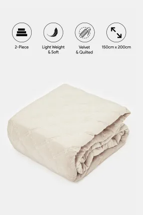 Beige Velvet 2-Piece Quilt (Single Size)