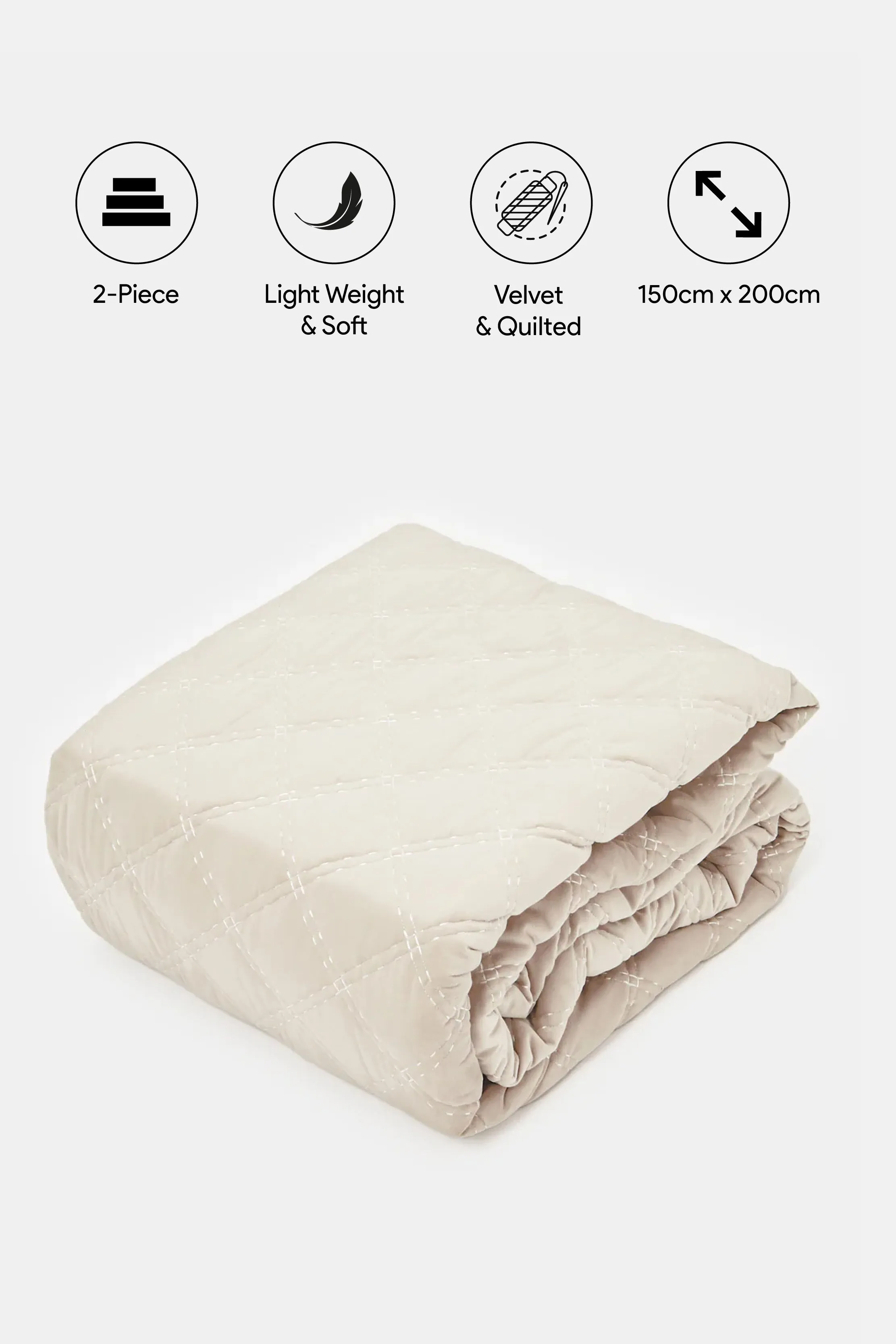 Beige Velvet 2-Piece Quilt (Single Size)