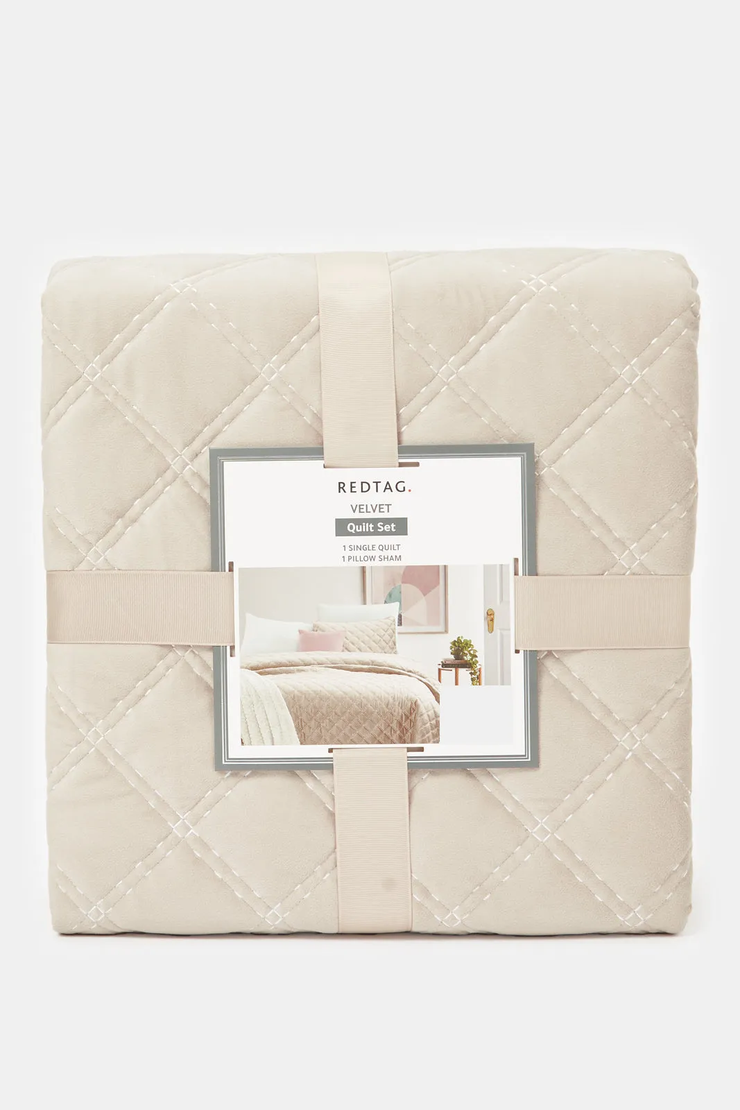 Beige Velvet 2-Piece Quilt (Single Size)