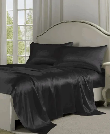 Bella & Whistles Satin Charmeuse Sheet Set Black - Queen