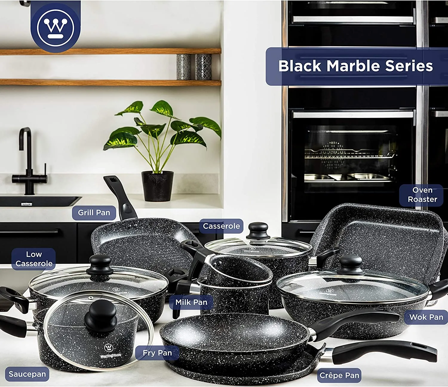 Black marble sauce pan (8")