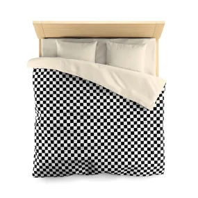 Black White Check Duvet Cover, Checkered Racing Squares Microfiber Full Queen Twin Unique Vibrant Bed Cover Home Bedding Bedroom Decor