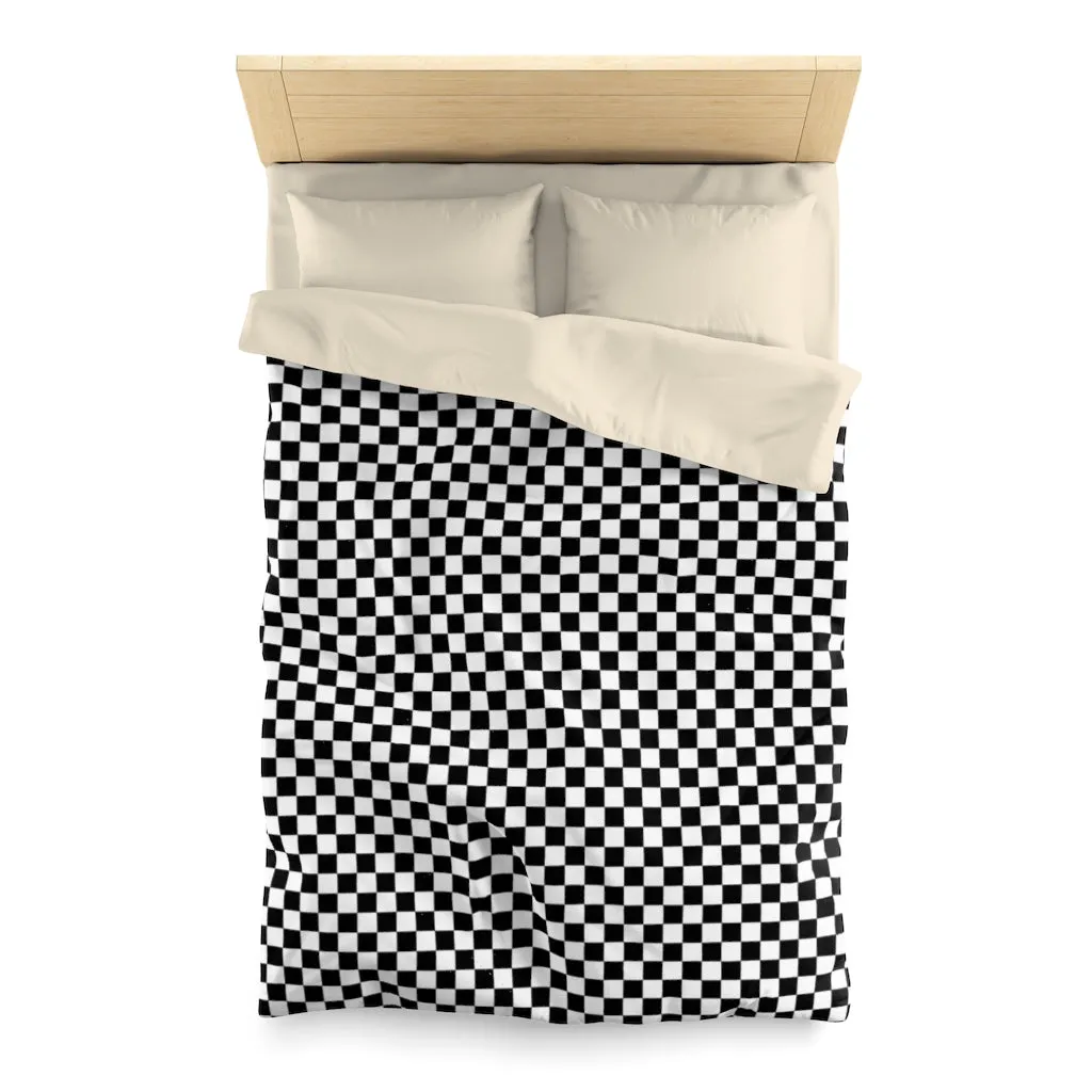 Black White Check Duvet Cover, Checkered Racing Squares Microfiber Full Queen Twin Unique Vibrant Bed Cover Home Bedding Bedroom Decor