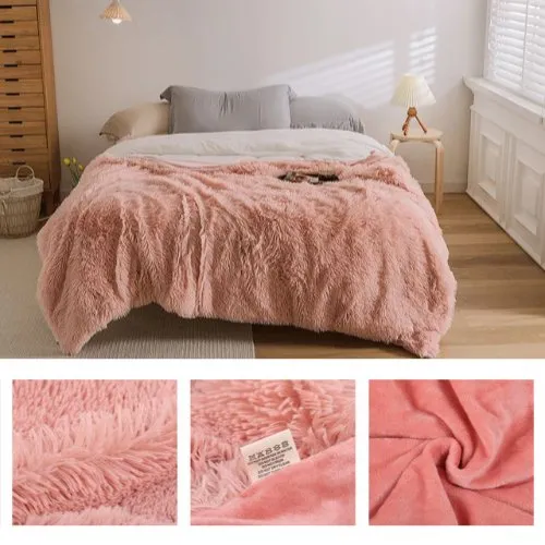 Blanket Soft Fur Fluffy Korean Style, Old Rose Color.