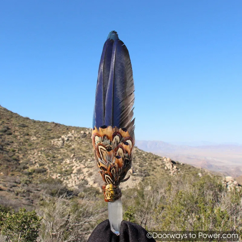 Blue Macaw Smudge Fan & Pleiadian Starbrary Crystal 13.25"