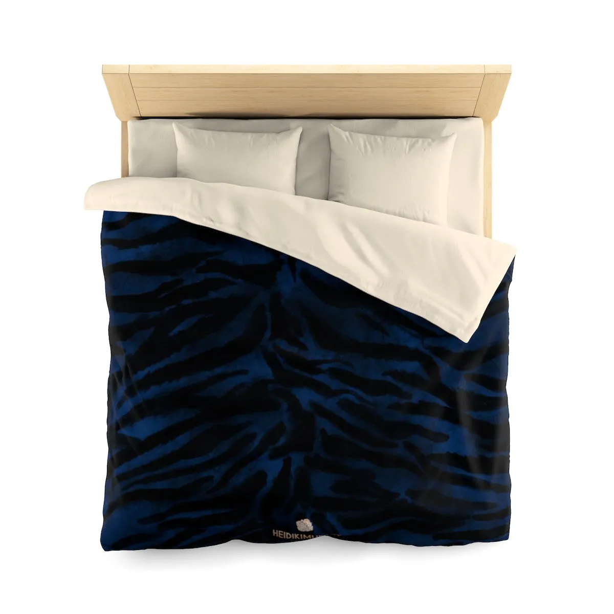 Blue Tiger Stripe Duvet Cover, Animal Print Queen/Twin Size Microfiber Cover-Made in USA