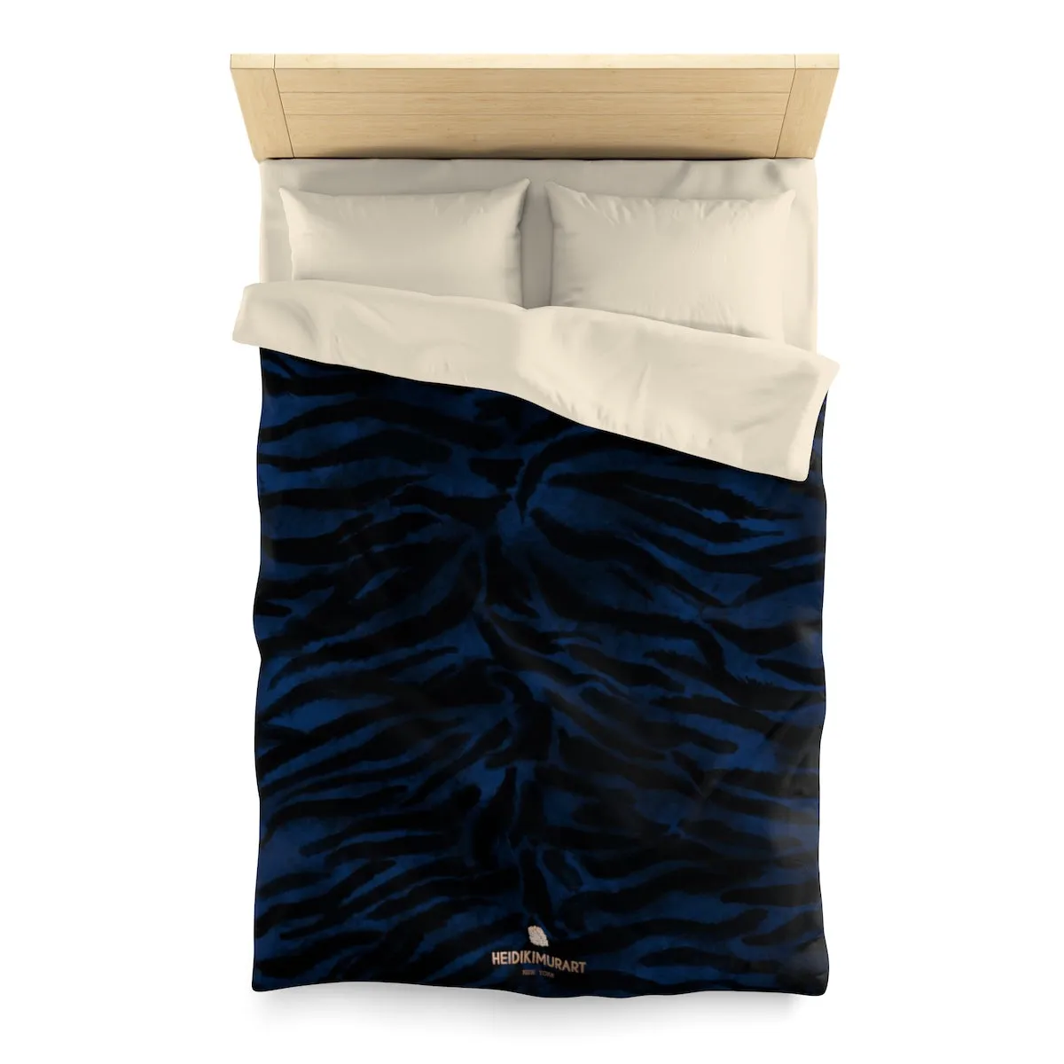 Blue Tiger Stripe Duvet Cover, Animal Print Queen/Twin Size Microfiber Cover-Made in USA